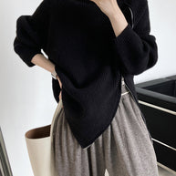 WW Rollkragenpullover mit Seitenschlitz einfarbig gestrickt