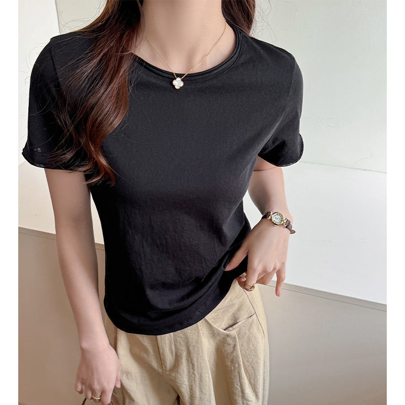 Damen Basic T-Shirt aus weicher Baumwolle mit Rundhalsausschnitt WW