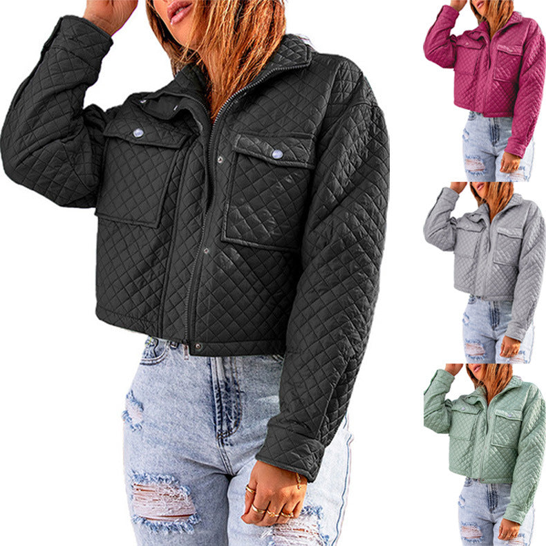 Damen gesteppte Kurzjacke mit modischen Taschen WW