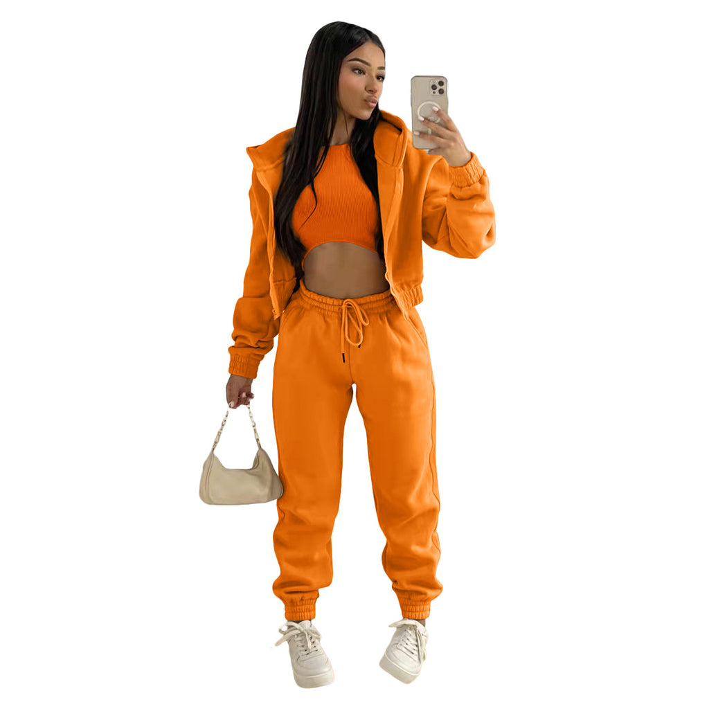 Damen stylischer Sportanzug mit lässiger Kapuzenjacke und elastischen Bundelementen WW