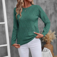 Damen Strickoberteil mit modernem Ajour-Muster und Rundhalsausschnitt WW