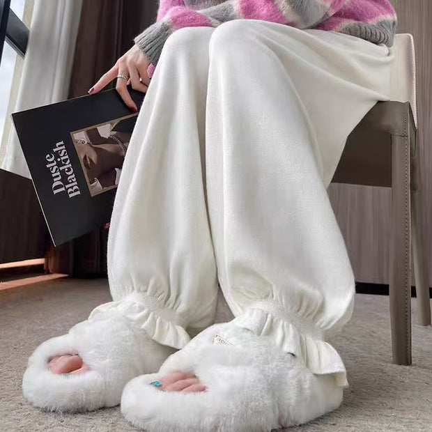 Damen bequeme Palazzohose aus glänzendem Material WW
