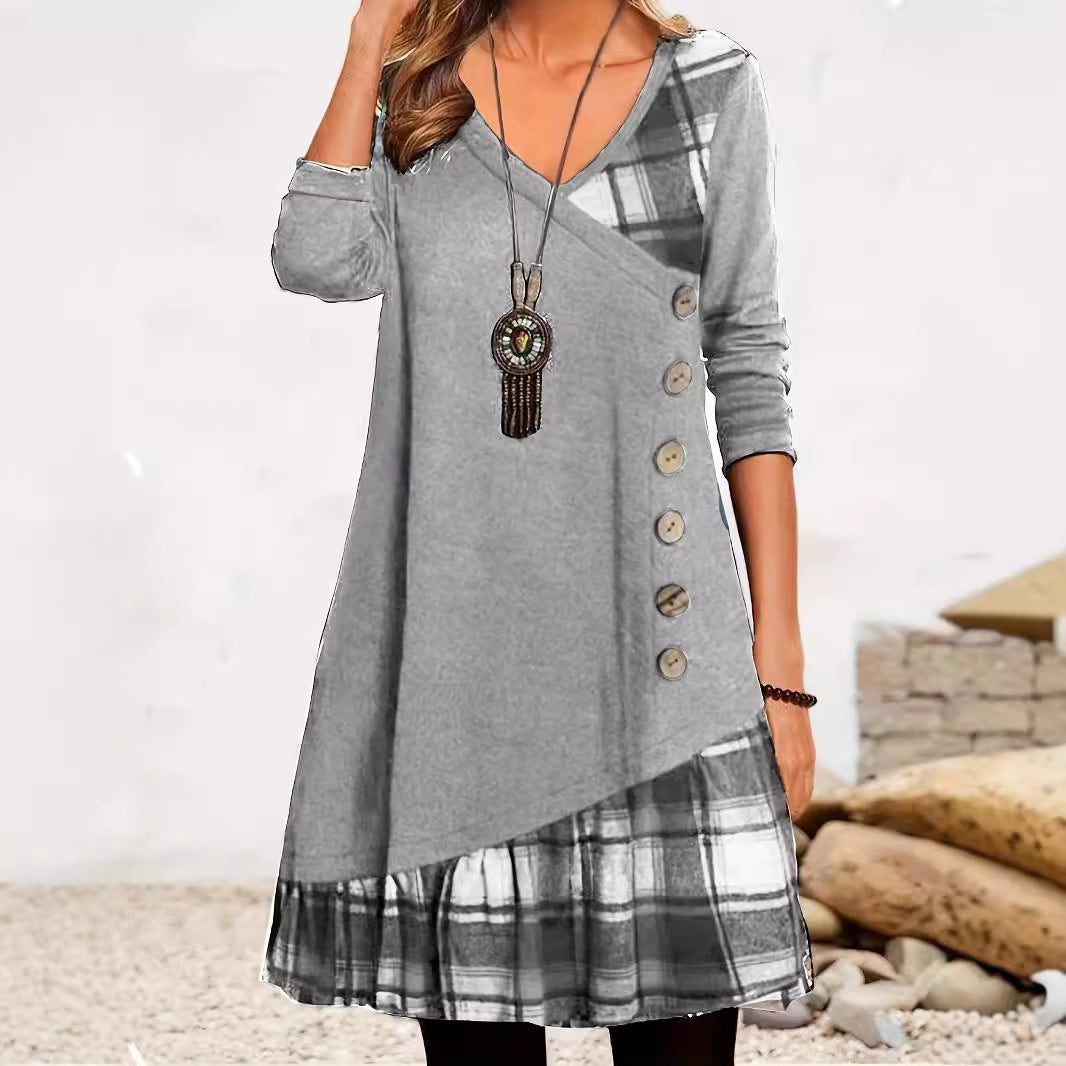 W&W Mode | Klassischer Look Karierte Langarmkleid