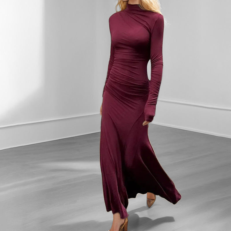 Damen Maxikleid mit langem Arm und raffiniertem Drapierungseffekt W&W Mode