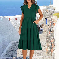 Damen Freizeit-Maxikleid mit überraschenden Rüschendetails und praktischen Taschen WW