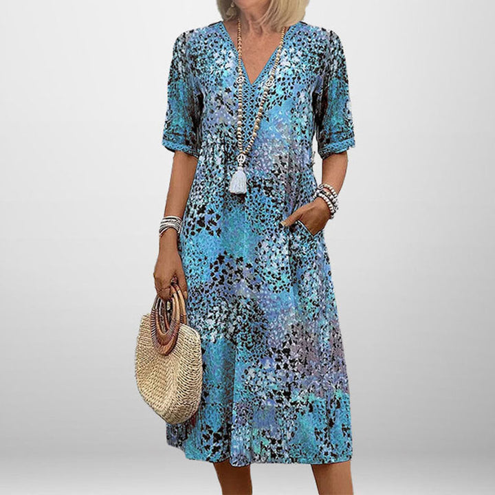 Damen Tunika-Kleid mit auffälligem Muster und modernem V-Ausschnitt W&W Mode