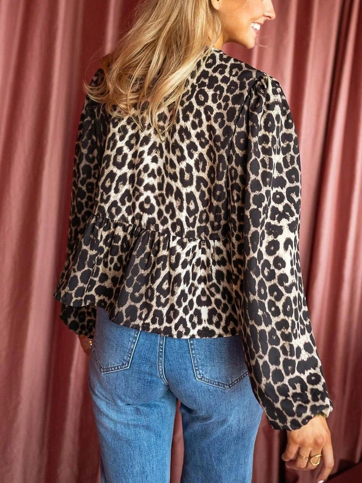 Damen Bluse mit Leo-Print und Rüschen W&W Mode
