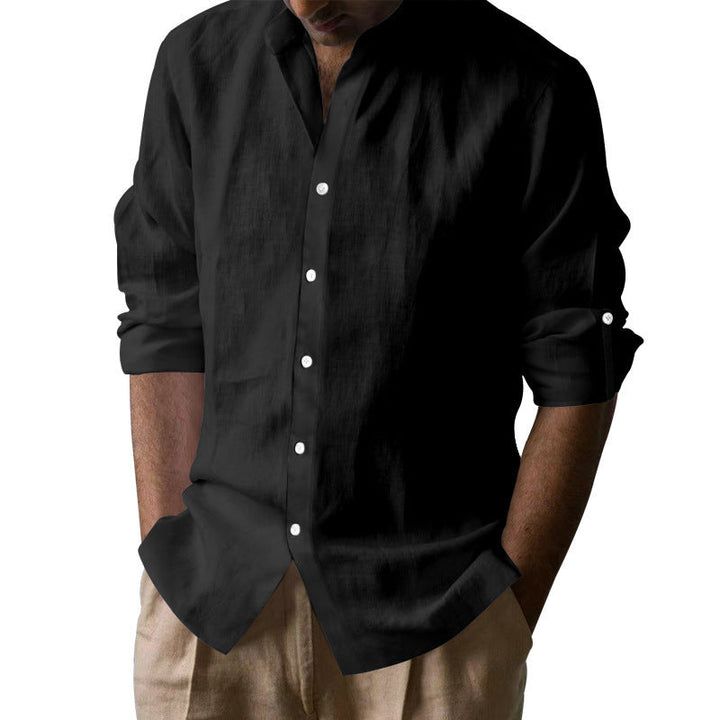 Herren Elegantes Leinenhemd mit Stehkragen und Knopfdetails W&W Mode