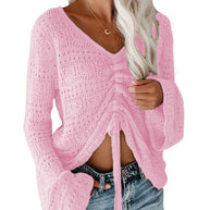 Damen angesagter V-Ausschnitt Pullover mit Raffung WW