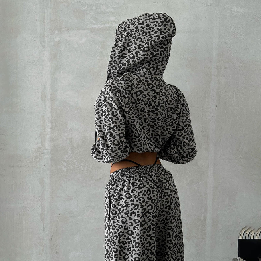 Damen Baumwoll-Loungewear-Set mit Leoparden-Design WW