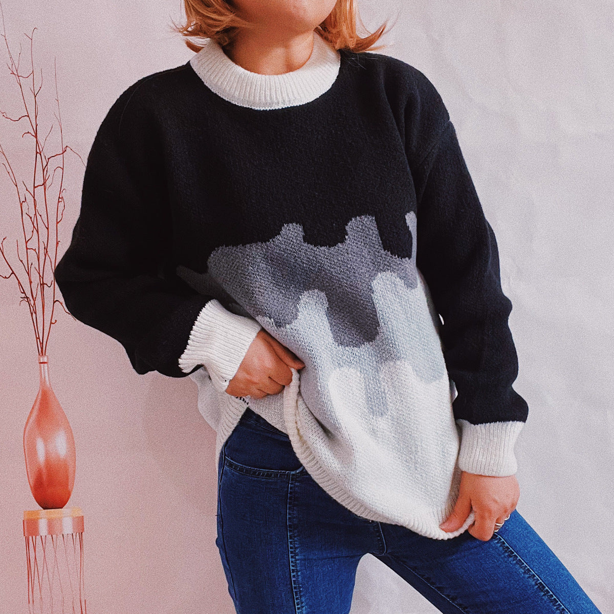Damen Strickpullover mit modernem Farbverlauf und lässigem Schnitt WW