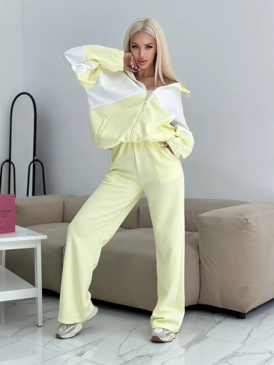 Damen sportliches Zweiteiler-Set mit hochschließendem Reißverschluss und weichem Material WW