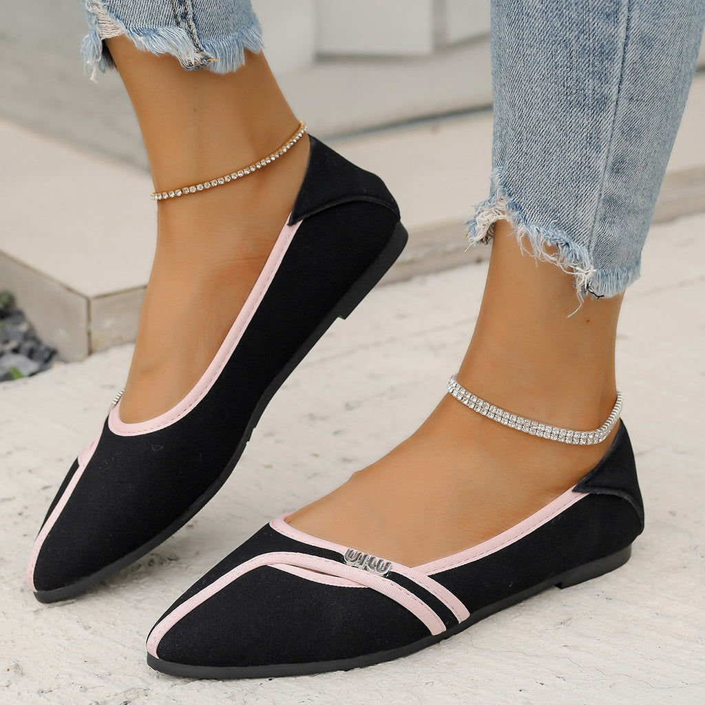 Damen spitz zulaufende Ballerinas mit eleganten Detailverzierungen WW