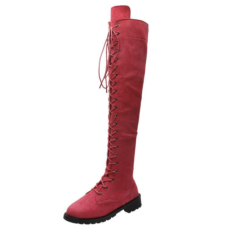 Damen Overknee-Stiefel mit raffinierter Schnürung und robustem Profil W&W Mode