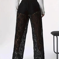 Damen elegante Spitzenhose mit weitem Schnitt und elastischem Bund WW