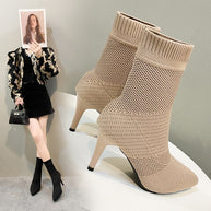 Damen Stiefeletten mit elastischem Strickoberteil und elegantem Absatz WW