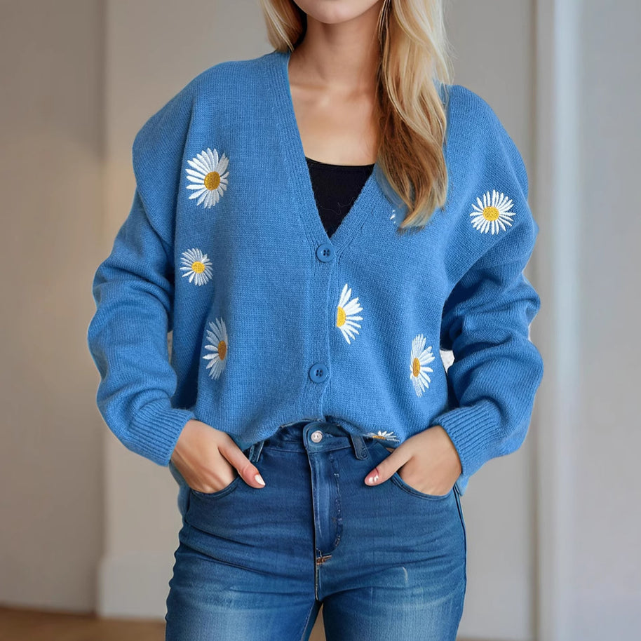 Damen Strickjacke mit floralen Applikationen WW
