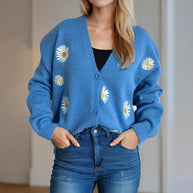 Damen Strickjacke mit floralen Applikationen WW