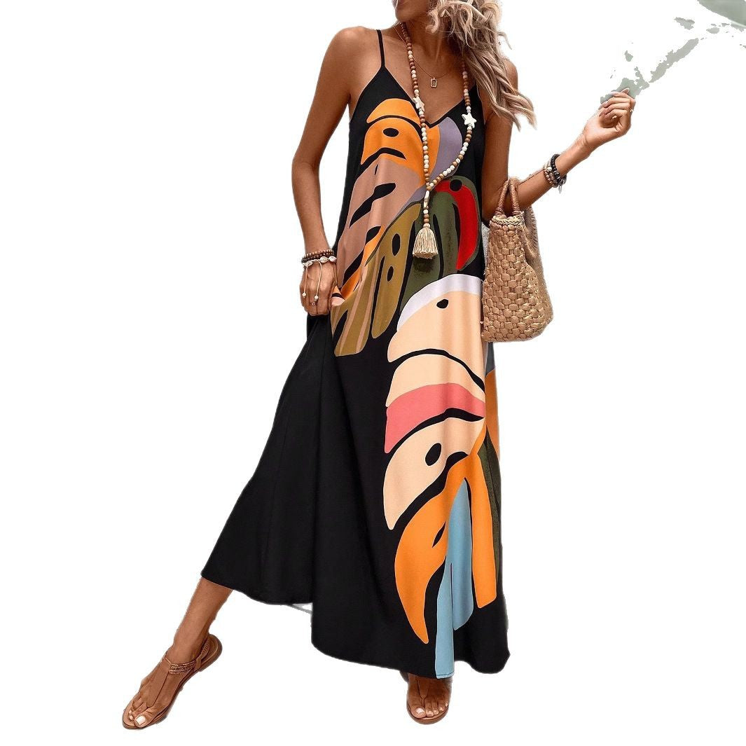 Damen Sommerliches Maxikleid mit buntem Blattdruck WW