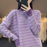 Damen Strickpullover mit modernem Streifenmuster und bequemen Daumenlöchern WW
