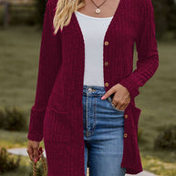 Damen Strickjacke mit elegantem Rippenmuster und praktischen Taschen WW