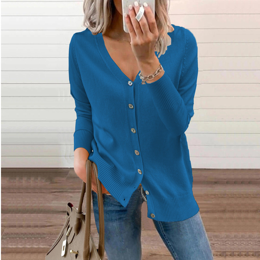Damen Strickjacke mit V-Ausschnitt und feinen Knopfdetails WW