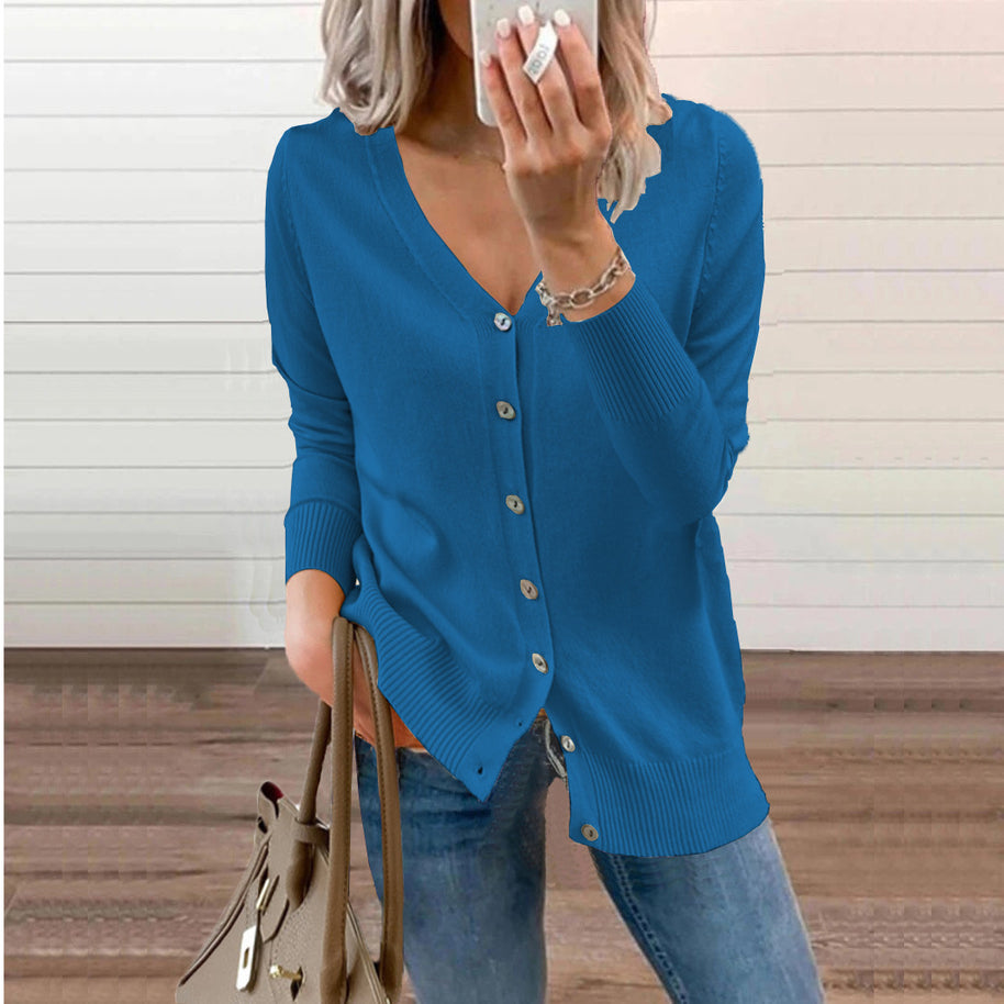 Damen Strickjacke mit V-Ausschnitt und feinen Knopfdetails WW