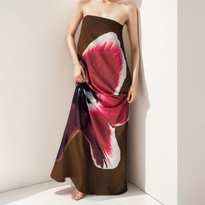Damen Maxikleid mit schulterfreiem Design und floralen Akzenten W&W Mode