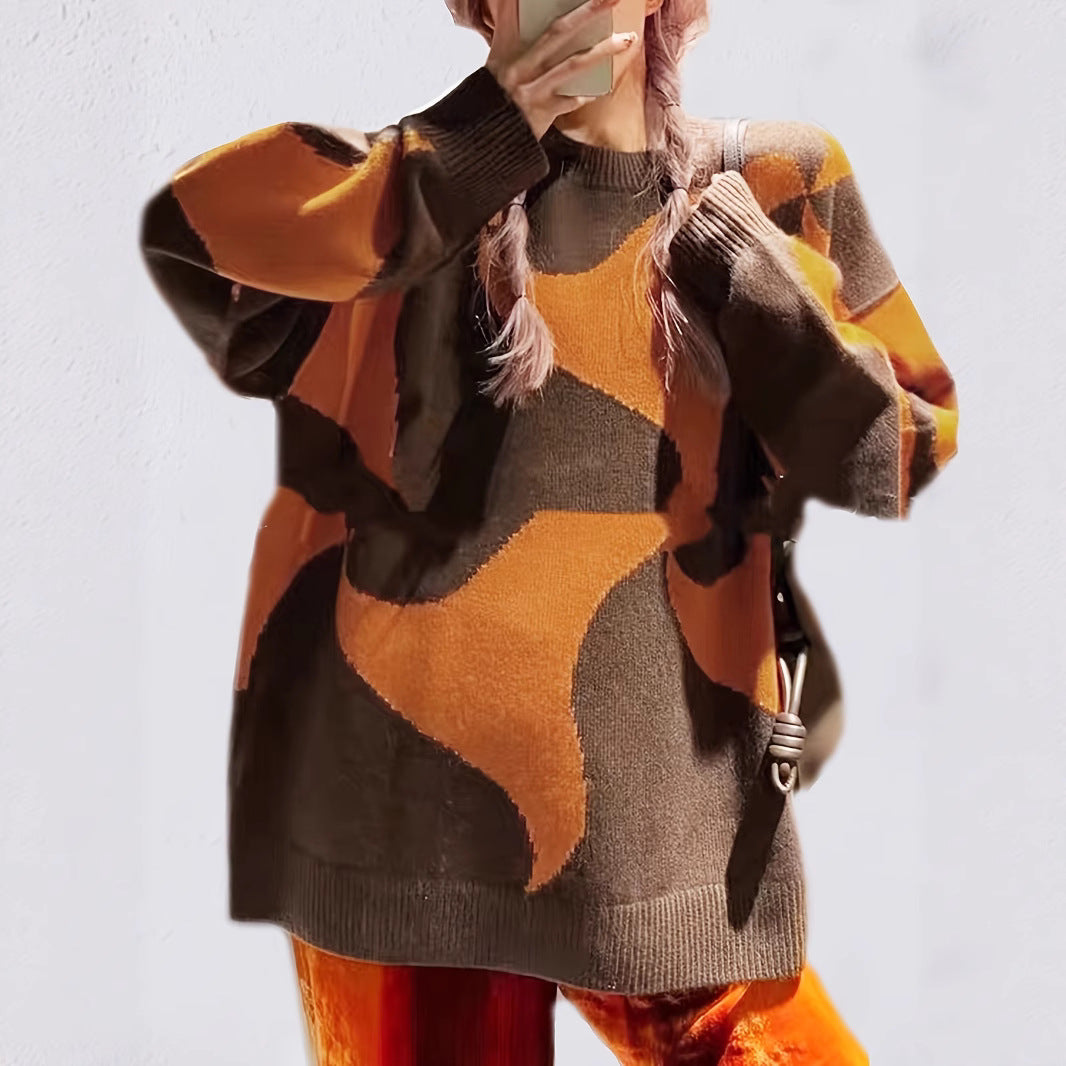 Damen Übergroßer Pullover mit einzigartigem Muster W&W Mode