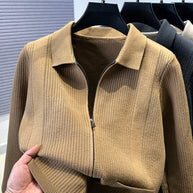 Damen Pullover mit strukturiertem Reißverschluss und klassischem Kragen WW