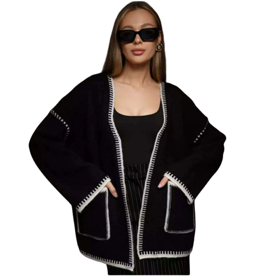 Damen Strickjacke mit großem Revers und praktischen Taschen WW