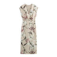 WW | V-Ausschnitt Texturiertes Floral-Print Midi-Kleid