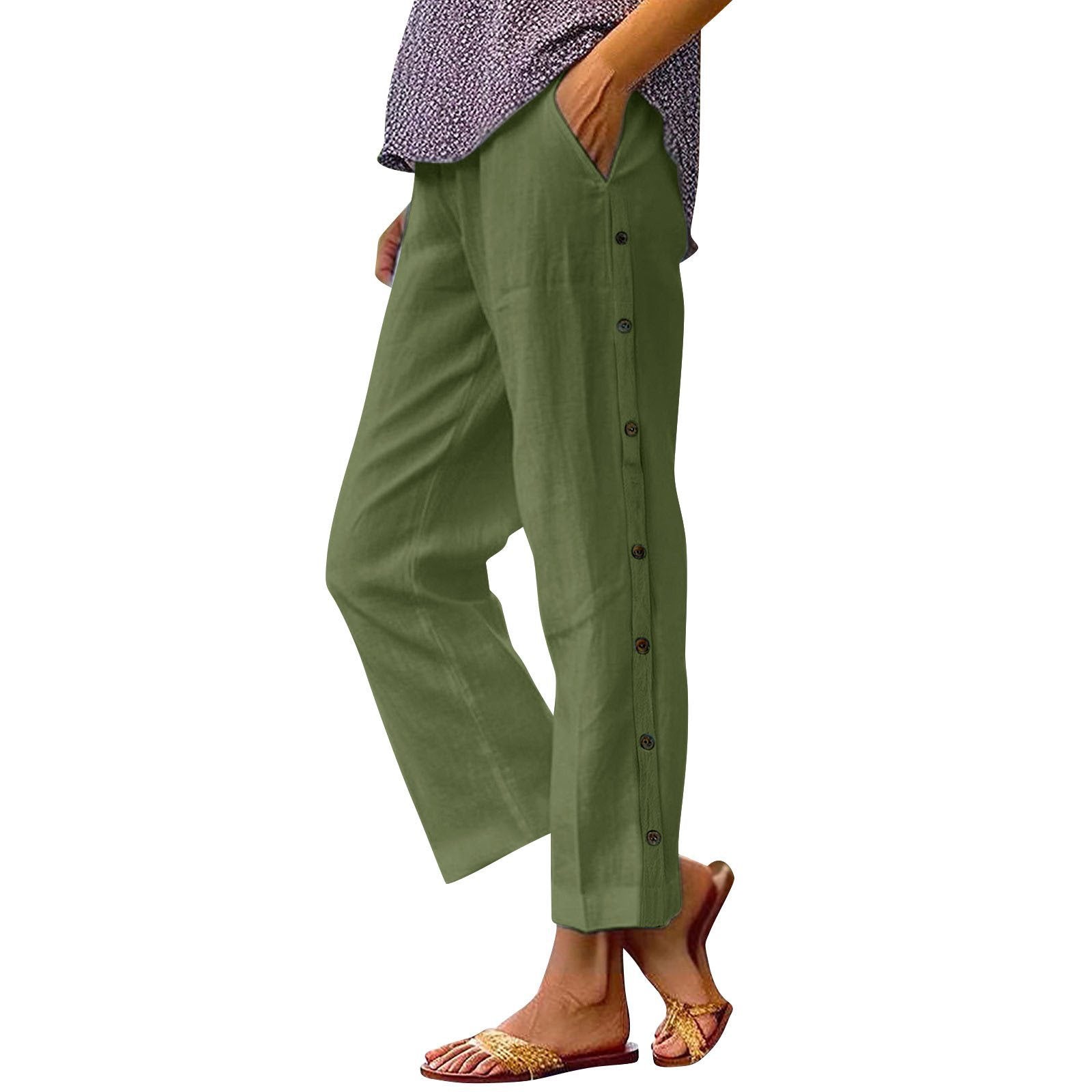 Damen Bequeme Leinenhose mit Knopfdetails WW