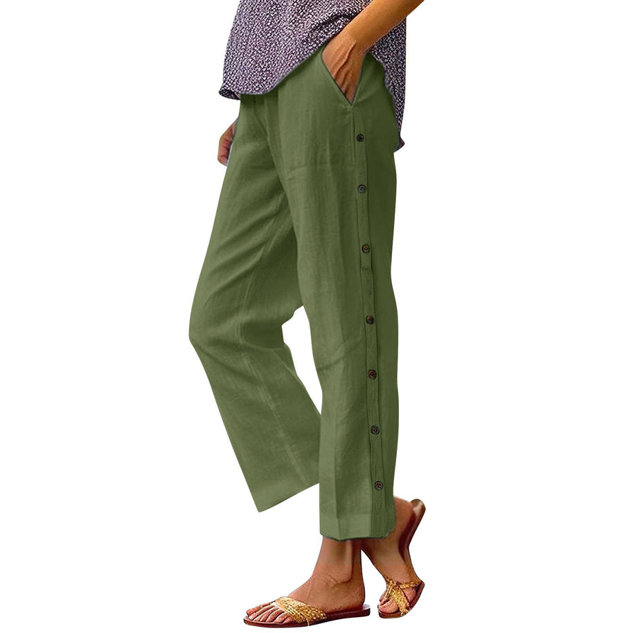 Damen Bequeme Leinenhose mit Knopfdetails WW