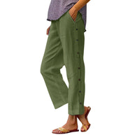 Damen Bequeme Leinenhose mit Knopfdetails WW