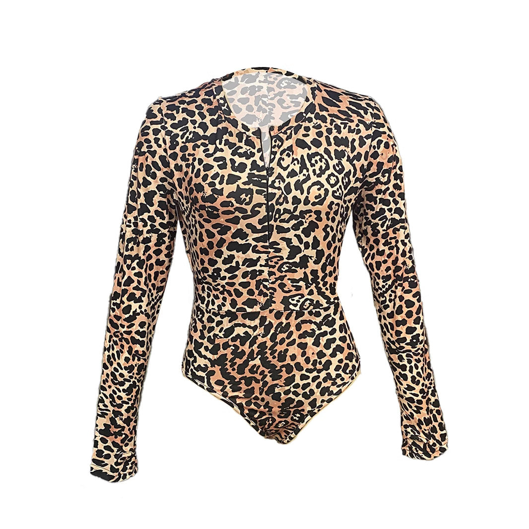 Damen Langarm Body mit aufregendem Leopardenmuster WW