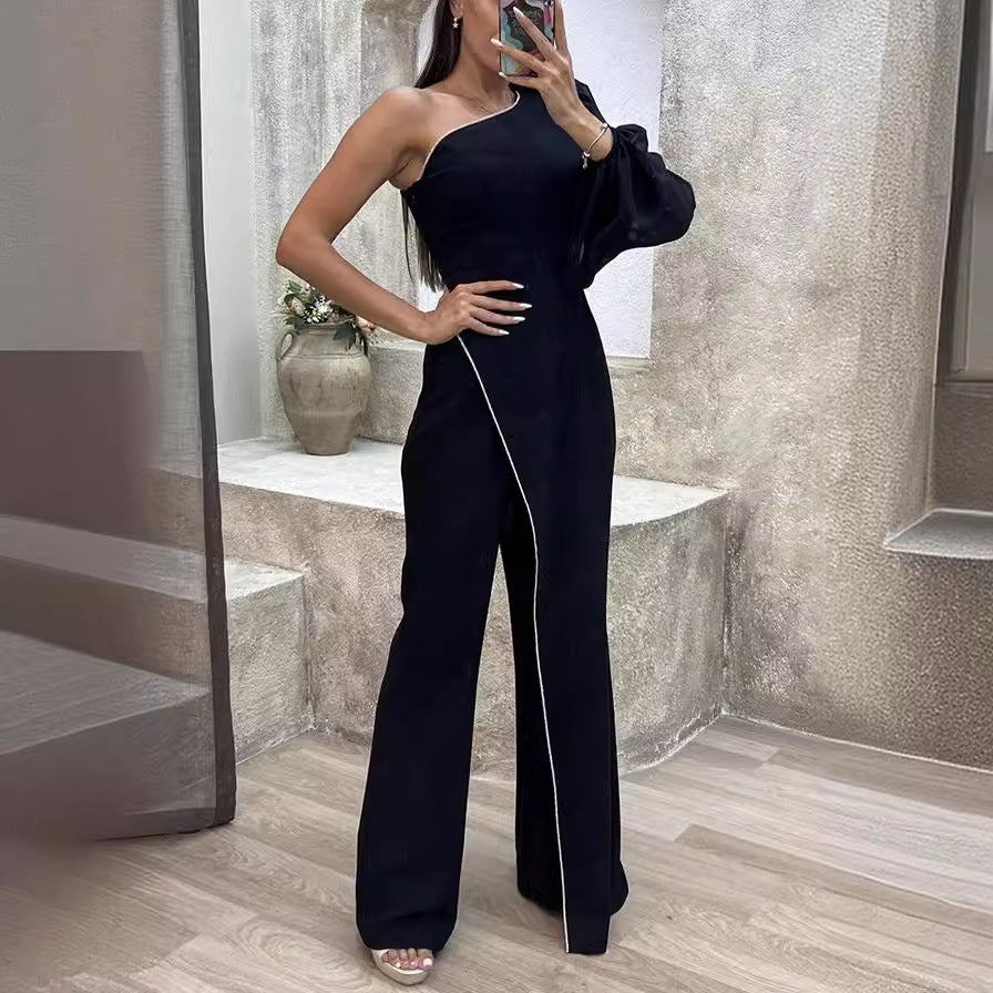 Damen Eleganter Jumpsuit mit asymmetrischem Schnitt und voluminöses Armdetail WW