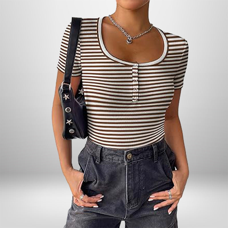 Damen Kurzarm Bodysuit mit Knopfdetails und figurbetonter Silhouette WW