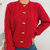 Damen Strickjacke mit dekorativen Knöpfen und strukturierter Webart WW