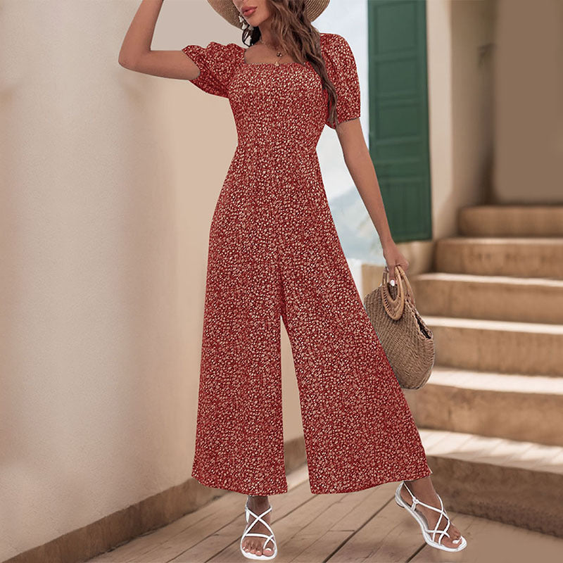 Damen Oversized Jumpsuit mit Puffärmeln und elastischem Taillenbund WW