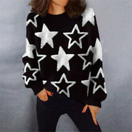 Damen Bequemer Strickpullover mit starigem Muster und lässigem Schnitt WW