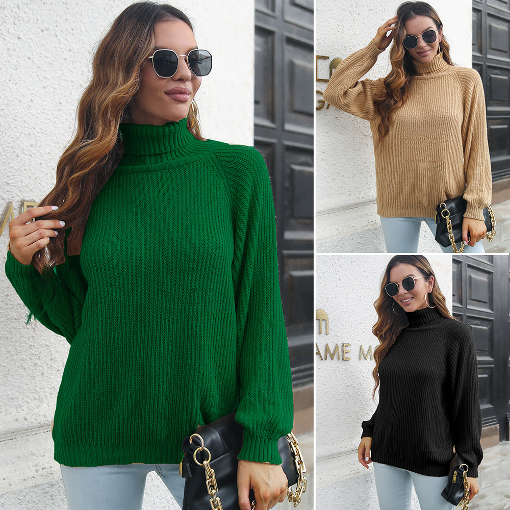 Damen Grobstrickpullover mit hohem Kragen und feiner Struktur WW