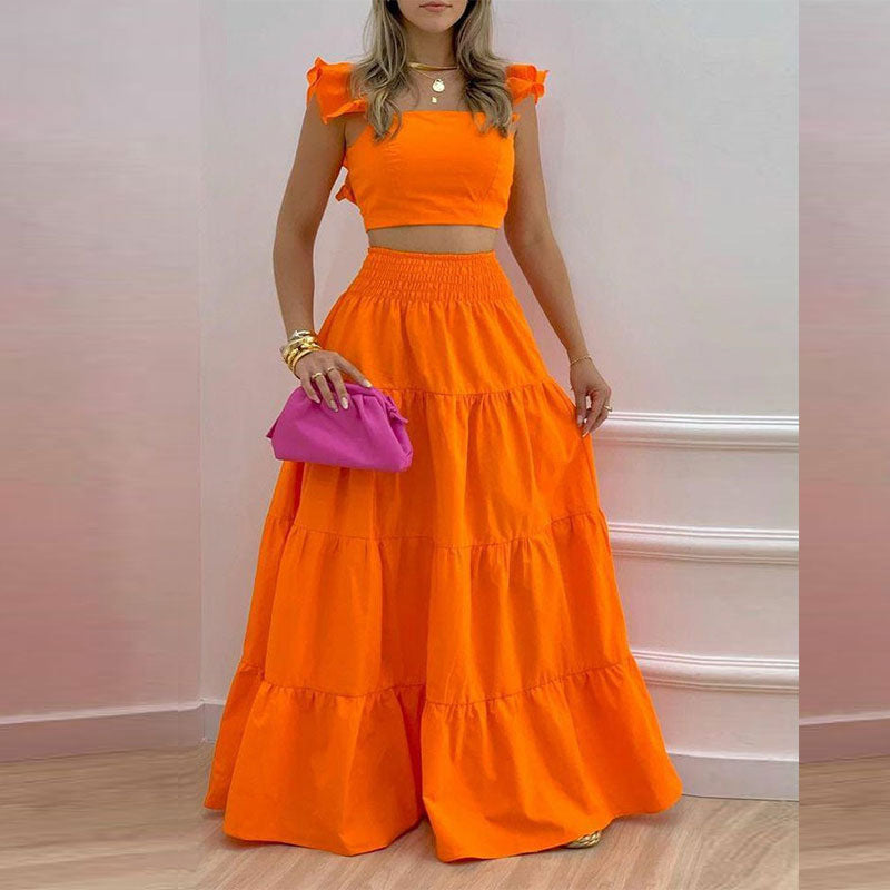 Damen Zweiteiler mit floralem Design und voluminösem Rock W&W Mode