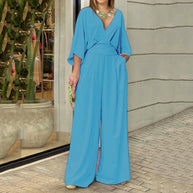 Damen Eleganter Jumpsuit mit weitem Bein und Wickeloberteil WW