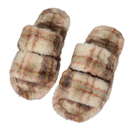 Damen bequeme Hausschuhe aus flauschigem Material mit doppeltem Riemen WW