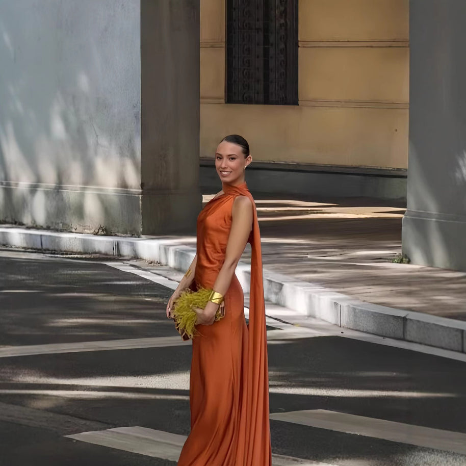 Damen Abendkleid mit asymmetrischem Schnitt und elegantem Stehkragen WW