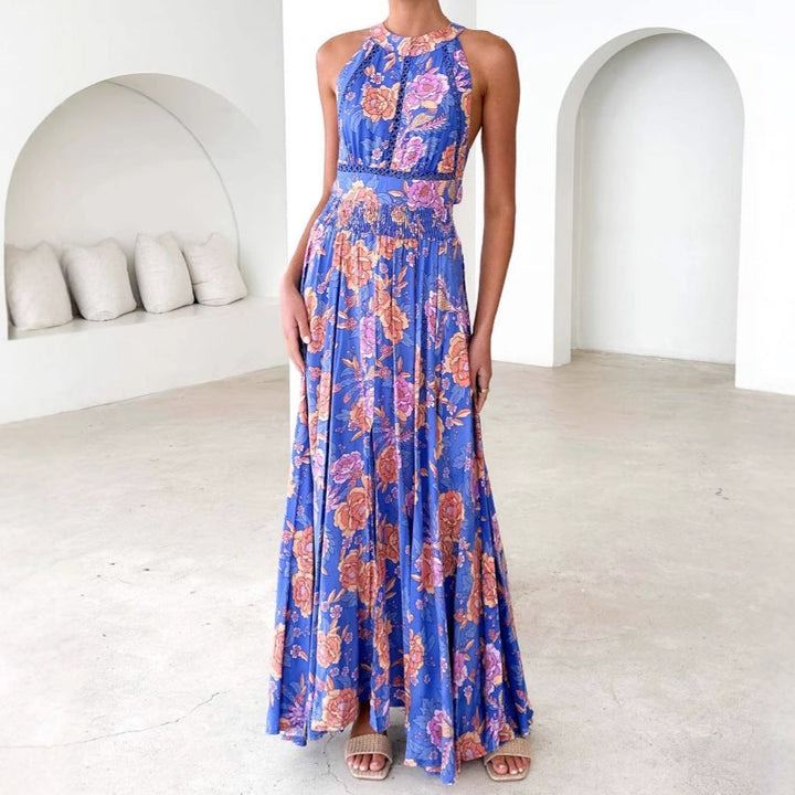 Damen Maxikleid mit hochgeschlossenem Ausschnitt und floralen Akzenten W&W Mode