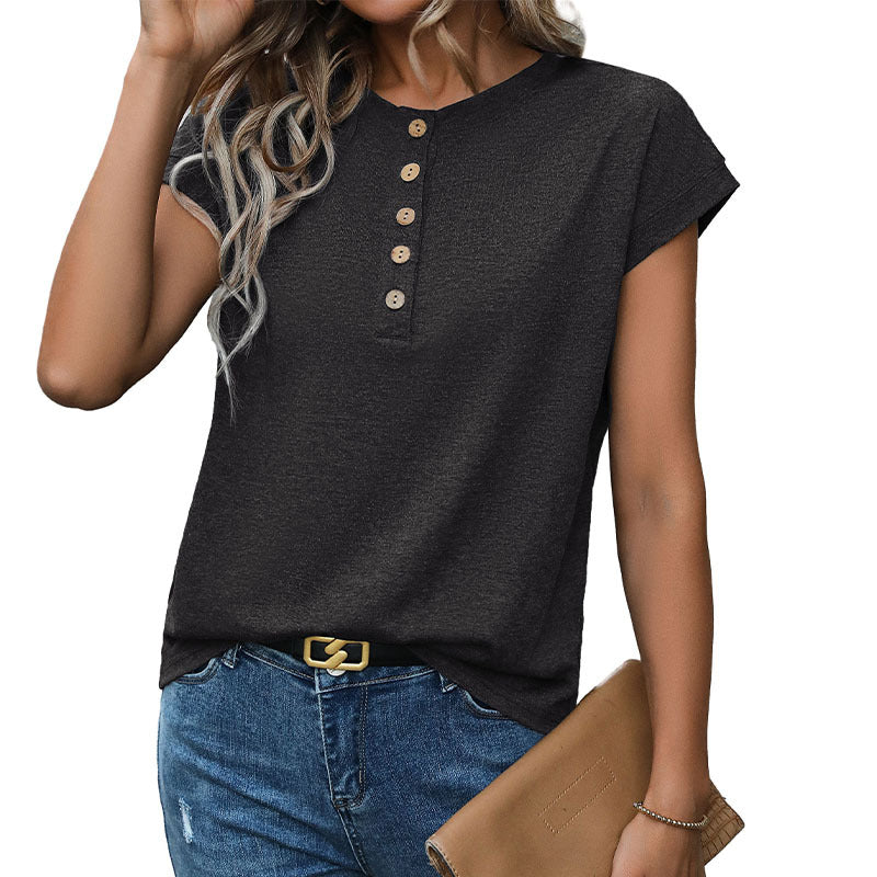 Damen Kurzarm-T-Shirt mit Knopfleiste W&W Mode