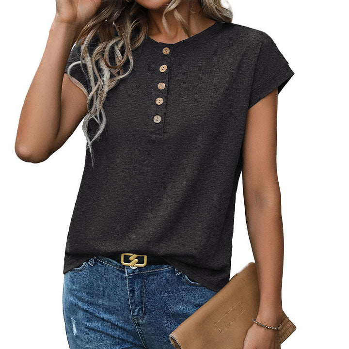 Damen Kurzarm-T-Shirt mit Knopfleiste W&W Mode