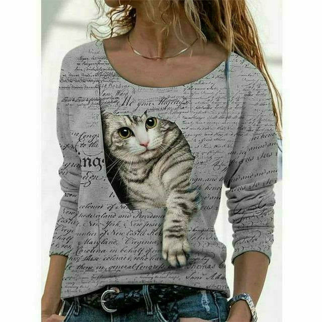 WW | Modernes T-Shirt mit Katzenprint